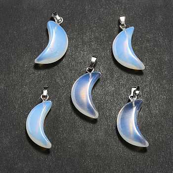 Opalite Pendants, Moon Charms, with Platinum Tone Brass Findings, 25~25.5x12x5.5mm, Hole: 6x2.5mm