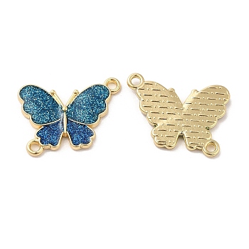 Rack Plating Alloy Enamel Connector Charms, Butterfly Links with Glitter Powder, Long-Lasting Plated, Cadmium Free & Nickel Free & Lead Free, Golden, Blue, 14x19.5x2mm, Hole: 1.3mm