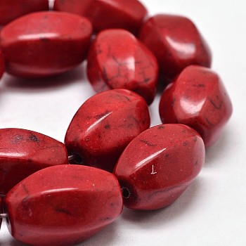 Synthetic Turquoise Bead Strands, Oval, Dyed, Red, 20x13mm, Hole: 1mm, about 226pcs/1000g
