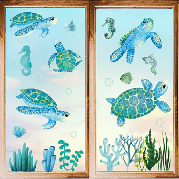 8 Sheets 8 Styles PVC Waterproof Wall Stickers, Self-Adhesive Decals, for Window or Stairway Home Decoration, Turtle, 200x145mm, 1 sheet/style