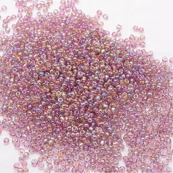 12/0 Round Glass Seed Beads, Grade A, Transparent Colours Rainbow, Rosy Brown, 1.8~2.0mm, Hole: 0.8mm, about 28000pcs/pound