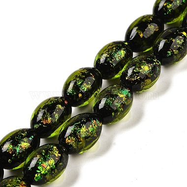 Lawn Green Oval Foil Glass Beads