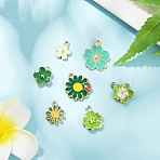 28Pcs 8 Styles Light Golden Plated Alloy Enamel Pendants, Flower, Mixed Color, 12.5~20.5x10~17.5x1.5~3mm, Hole: 1.4~1.8mm, 4pcs/style(ENAM-FP0002-23)