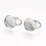 Tarnish Resistant Adjustable 304 Stainless Steel Finger Rings Components, Pad Ring Base Findings, Flat Round, Stainless Steel Color, Tray: 16mm, Size 7, 17mm(STAS-E144-026-16mm)