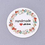 Paper Hanging Tags, for Wedding Favors, Birthday or Special Event, Flat Round, Flower Pattern, Colorful, 30x0.2mm, Hole: 3mm(CDIS-E009-01A-09)