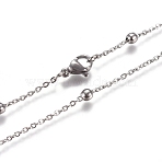 Non-Tarnish 304 Stainless Steel Cable Chain Necklaces, with Round Beads and Lobster Claw Clasps, Stainless Steel Color, 19.68 inch(50cm), 1.5mm(NJEW-L159-08C-P)