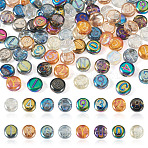 80Pcs Electroplate Transparent Glass Beads, Flat Round with Letter & Number, Mixed Color, 10x4.5mm, Hole: 1mm(EGLA-TA0030-08)