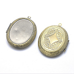 Brass Locket Pendants, Photo Frame Charms for Necklaces, Cadmium Free & Nickel Free & Lead Free, Oval, Brushed Antique Bronze, 52x39x8mm, Hole: 2.5mm, Inner Size: 25x34mm, Tray: 30x39.5mm(X-KK-F717-22AB-NR)