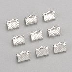 Iron Ribbon Crimp Ends, Silver Color Plated, 8x8mm, Hole: 2mm(X-E004Y-S)