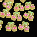Transparent Acrylic Beads, with Enamel, Frosted, Cherry with Bear & Rabbit, Yellow, 22.5x26x9mm, Hole: 3mm(MACR-S374-04B-01)