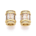 Brass Micro Pave Cubic Zirconia Beads, Column, Real 18K Gold Plated, 11.5x9.5~10mm, Hole: 5mm(KK-P237-02G)