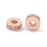 Brass Spacer Beads, with Crystal Rhinestone, Flat Round, Rose Gold, 7x3~3.7mm, Hole: 3.4mm(KK-E068-VD011-3)