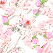 Handmade Polymer Clay Cabochons, Strawberry, Pink, 3-6.5x1.5-6.5x0.3-3mm(CLAY-Q004-14A)