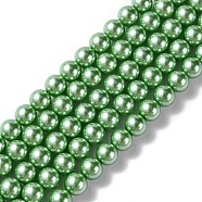 Eco-Friendly  Dyed Glass Pearl Round Bead Strands, Cotton Cord Threaded, Lime, 8mm, Hole: 0.7~1.1mm, about 52pcs/strand, 15 inch(HY-A002-8mm-RB008)