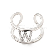 Clear Cubic Zirconia Initial Letter Open Cuff Ring, Platinum Brass Double Line Ring for Women, Lead Free & Cadmium Free, Letter.W, US Size 6(16.5mm)(RJEW-A012-01P-W)