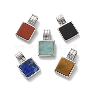 Natural Mixed Stone Pendants, Rack Plating Brass Charms, Long-Lasting Plated, Lead Free & Cadmium Free, Square, Mixed Dyed and Undyed, Platinum, 16.5x10x5mm, Hole: 2.5x4.5mm(G-B123-03P)