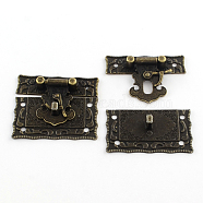 Wooden Box Lock Catch Clasps, Antique Bronze, 42x51x9mm, Hole: 2.5mm(X-IFIN-R203-49AB)