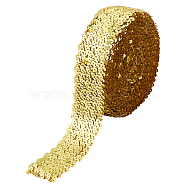 5 Yards Ployester Elastic Sequin Trimmings, 5-Row Paillette Trims, Costume Embellishments, Flat, Gold, 1-7/8 inch(48mm)(OCOR-FG0002-07A)