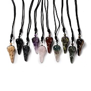 Natural Mixed Stone Plague Doctor Pendant Necklace with Nylon Rope, 33.39~35.59 inch(84.8~90.4cm)(NJEW-H009-01)