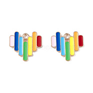 Rainbow Color Pride Alloy Enamel Pendants, Heart Charms, Light Gold, Colorful, 16.5x17.5x1.5mm, Hole: 2mm(ENAM-K067-13)