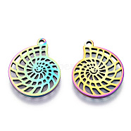 Ion Plating(IP) 304 Stainless Steel Pendants, Laser Cut, Conch Charm, Rainbow Color, 20x16.5x1.5mm, Hole: 1.6mm(STAS-T063-211M)