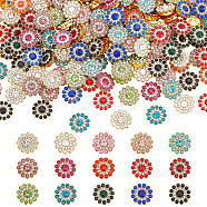 300Pcs 15 Colors Glass Rhinestone Buttons, with Golden Tone ABS Plastic Findings, Flower, Mixed Color, 13x5mm, 20pcs/color(DIY-CP0008-61)