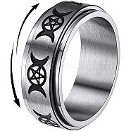 Triple Moon Goddess Stainless Steel Rotating Finger Ring, Fidget Spinner Ring for Calming Worry Meditation, Stainless Steel Color, US Size 12(21.4mm)(PW-WG65299-06)