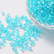 Bicone AB Color Plated Eco-Friendly Transparent Acrylic Beads, Cyan, 4x4mm, Hole: 1mm, about 1660pcs/50g(X-TACR-A003-4mm-25)