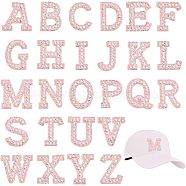 26Pcs Adhesive/Sew on Non-Woven Fabrics Patches, with Crystal AB Glass Rhinestone, Costume Accessories, Appliques, Alphabet, Letter A~Z, Pink, 45~57x38~59x3.5mm(DIY-NB0007-06)