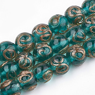 Handmade Gold Sand Lampwork Beads, Round, Dark Cyan, 10~11x9~9.5mm, Hole: 1.5~2mm(LAMP-T006-06E)