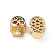 Brass Micro Pave Cubic Zirconia Beads, Skull, Real 18K Gold Plated, 12x9.5x12.5mm, Hole: 3mm(KK-E068-VB482-2)