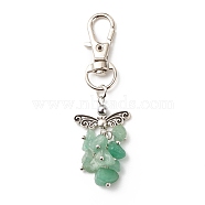 Natural Green Aventurine Beaded Cluster Pendant Decorates, with Swivel Clasps, Lobster Clasp Charms, Clip-on Charms, for Keychain, Purse, Backpack Ornament, Stitch Marker, Wings, 67~68mm(HJEW-JM00697-05)