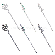 SUPERFINDINGS 6Pcs 6 Style Alloy Rhinestone Hair Sticks, with Enamel, Snake, Mixed Color, 171~180x15~36x5~15mm, 1pc/style(OHAR-FH0001-12)