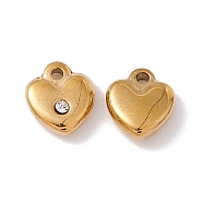 304 Stainless Steel Pendants, with Crystal Rhinestone, Heart, Golden, 11.5x10x4mm, Hole: 1.6mm(STAS-P310-20G)