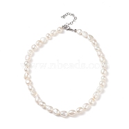 Natural Baroque Keshi Pearl Beaded Necklace with 304 Stainless Steel Clasp for Women, Seashell Color, 14.17~15.28 inch(36~38.8cm)(NJEW-JN04083)