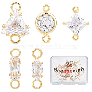 20Pcs 5 Styles Brass Clear Cubic Zirconia Connector Charms, Rectangle & Triangle & Flat Round & Horse Eyes & Rhombus, Real 18K Gold Plated, 10~13.5x3.5~8x3~6mm, Hole: 1~2mm, 4pcs/style(KK-BBC0002-19)