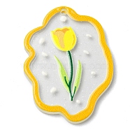 Transparent Glitter Dust Powder, Acrylic Pendants, Flower, Yellow, 39x28.5x2mm, Hole: 1.8mm(MACR-Q160-03A)