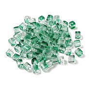 Two Tone Transparent Glass Beads, Cube, Medium Sea Green, 6x6x7mm, Hole: 1.4mm, about 500pcs/bag(GLAA-NH0001-03I)