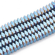 Electroplate Non-magnetic Synthetic Hematite Beads Strands, Faceted, Cuboid, Blue Plated, 4x4x2mm, Hole: 1mm, about 188pcs/strand, 15.7 inch(G-T061-119A)