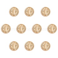 10Pcs Brass Beads, Long-Lasting Plated, Flat Round with Cssml Ndsmd Cross God Father Religious Christianity, Real 18K Gold Plated, 10x3mm, Hole: 1.2mm(FIND-SZ0005-96)