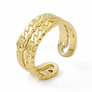 Ion Plating(IP) 304 Stainless Steel Cuff Ring for Women, Double Curb Chain Shape Wide Band Open Rings, Real 14K Gold Plated, 8mm, Inner Diameter: US Size 6 3/4(17.2mm)(RJEW-C060-15G)