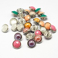 Mixed Zinc Alloy Flat Round Jewelry Jewelry Snap Buttons, with Resin Beads, Mixed Style, Mixed Color, 12x7mm, Knob: 4.5mm(X-RESI-R095)