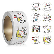 Paper Self-Adhesive Animal Sticker Rolls, Round Dot Cartoon Decals for Kid's Art Craft, Rabbit, 25mm, 500pcs/roll(WG47881-06)