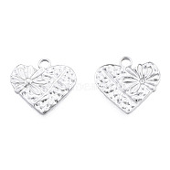 201 Stainless Steel Pendants, Heart with Flower, Stainless Steel Color, 18.5x20x2mm, Hole: 2.5mm(STAS-N098-242P)