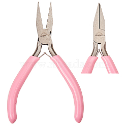 45# Carbon Steel Jewelry Pliers, Flat Nose Pliers, Polishing, Pink, 12.8x7.65x0.9cm(PT-SC0001-05)