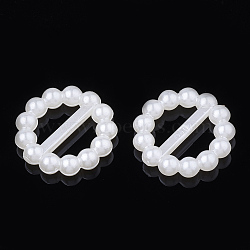 ABS Plastic Imitation Pearl Bead Buckles, Flat Round, Creamy White, 15x3mm, Hole: 3.5x8mm(OACR-S020-34)