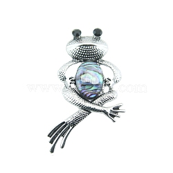 Retro Frog Alloy Pave Natural Paua Shell Brooch, for Clothes Backpack, Antique Silver, Colorful, 55x35mm(PW-WGDE135-01)