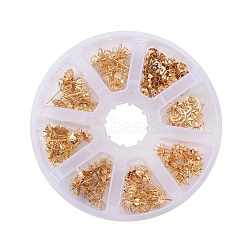 304 Stainless Steel Sutd Earring Findings Kits, with Earring Settings & Ear Nuts/Earring Backs, Flower & Flat Round, Golden, 140pcs/box(STAS-I152-01G)