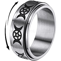 Non-Tarnish Triple Moon Goddess Stainless Steel Rotating Finger Ring, Fidget Spinner Ring for Calming Worry Meditation, Stainless Steel Color, US Size 12(21.4mm)(PW-WG65299-06)