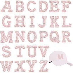 26Pcs Adhesive/Sew on Non-Woven Fabrics Patches, with Crystal AB Glass Rhinestone, Costume Accessories, Appliques, Alphabet, Letter A~Z, Pink, 45~57x38~59x3.5mm(DIY-NB0007-06)